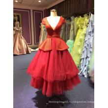 Красное вечернее платье для свадьбы с многоуровневой тюль